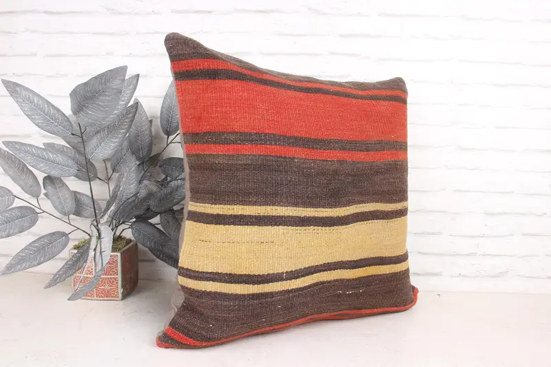 Kilim Cushion Sham, Cushion Cover, Cozy Throw Cushion Case, Ottoman Pillow Cover, 24x24 Red Cushion, Turkish Pillow, Handmade Kilim Cushion - 3