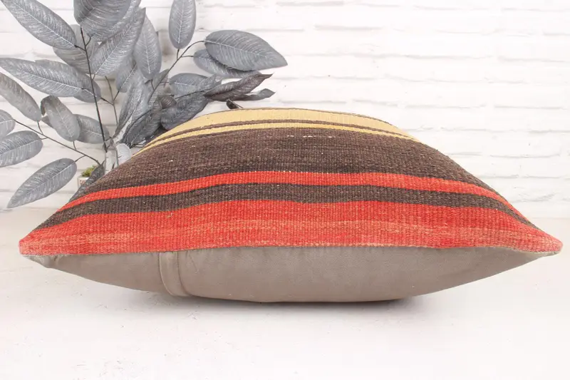 Kilim Cushion Sham, Cushion Cover, Cozy Throw Cushion Case, Ottoman Pillow Cover, 24x24 Red Cushion, Turkish Pillow, Handmade Kilim Cushion - 5