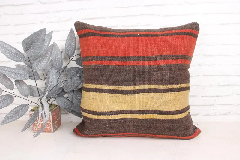 Kilim Cushion Sham, Cushion Cover, Cozy Throw Cushion Case, Ottoman Pillow Cover, 24x24 Red Cushion, Turkish Pillow, Handmade Kilim Cushion - 1