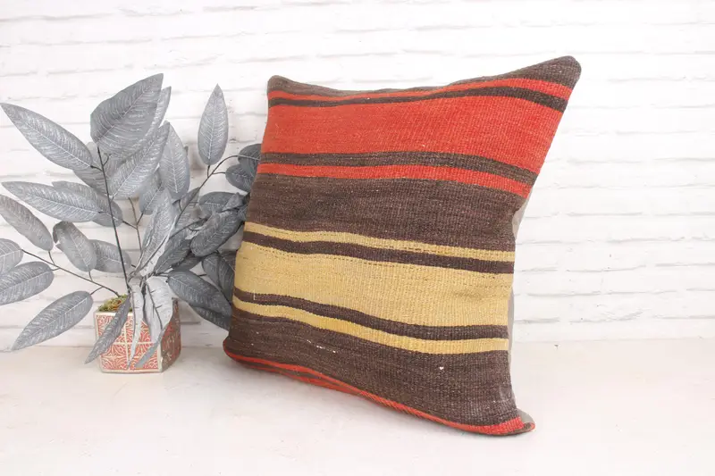 Kilim Cushion Sham, Cushion Cover, Cozy Throw Cushion Case, Ottoman Pillow Cover, 24x24 Red Cushion, Turkish Pillow, Handmade Kilim Cushion - 4