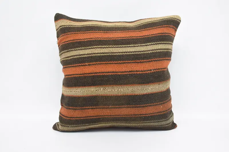 Striped Vintage Cushion Cover, 50x50 cm Brown Pillow, Square Gift Cushion - 1