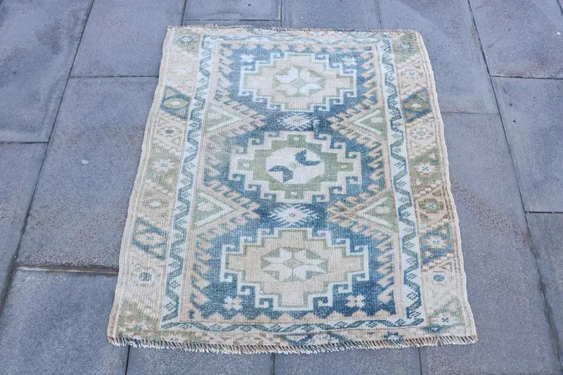 Vintage 2,5x2,9 ft Teppich, türkischer Oushak-Teppich, blauer Südwestteppich aus Wolle - 1