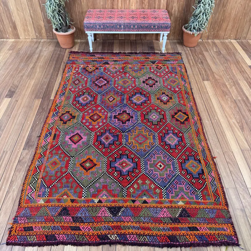 Vintage 5,5x8,9 ft Teppich, großer türkischer Teppich, roter abstrakter Wollteppich - 1