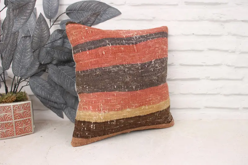 Handmade Kilim Cushion, Pillow, Turkish Kilim Pillow, 14x14 Red Cushion, Art Deco Pillow, Kilim Pillow Cover, Art Deco Cushion - 3