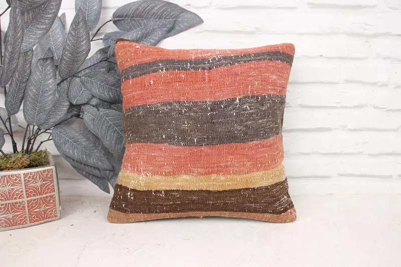 Handmade Kilim Cushion, Pillow, Turkish Kilim Pillow, 14x14 Red Cushion, Art Deco Pillow, Kilim Pillow Cover, Art Deco Cushion - 1