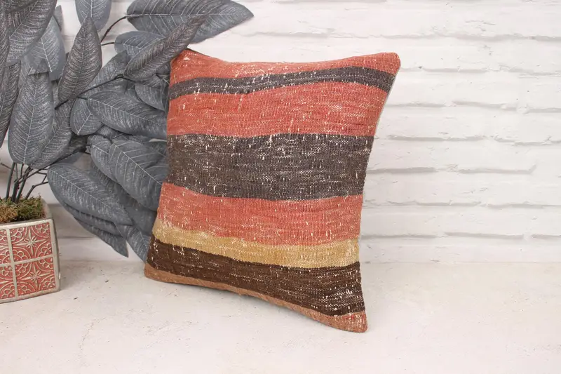 Handmade Kilim Cushion, Pillow, Turkish Kilim Pillow, 14x14 Red Cushion, Art Deco Pillow, Kilim Pillow Cover, Art Deco Cushion - 4