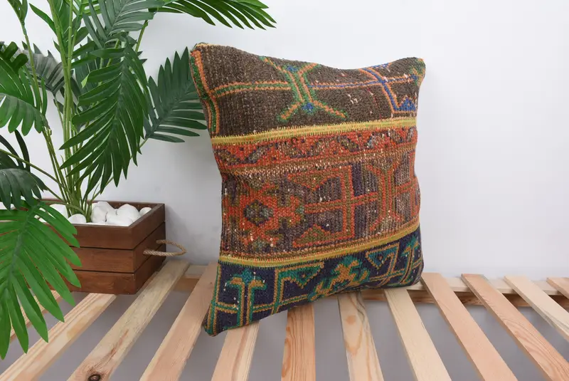 Turkish Pillow, Cushion Cover, Muted Cushion Cover, Accent Cushion, 18x18 Red Cushion Cover, Vintage Kilim Pillow, Throw Kilim Pillow - 4