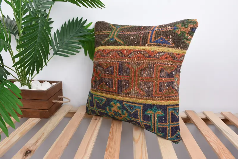 Turkish Pillow, Cushion Cover, Muted Cushion Cover, Accent Cushion, 18x18 Red Cushion Cover, Vintage Kilim Pillow, Throw Kilim Pillow - 5