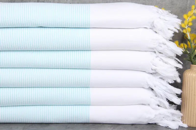 Turkish Beach Towel Personalized Mint Striped, Organic Cotton, 40x71 Inches