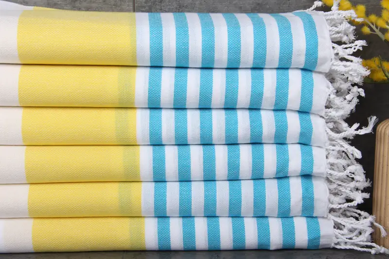 Turkish Beach Towel Custom Yellow-Turquoise Striped, 40x71 Inches