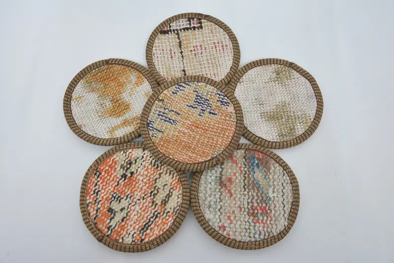 Renkli Etnik Bardak Altlığı, Kaymaz Turuncu ve Kırmızı Bardak Altlığı