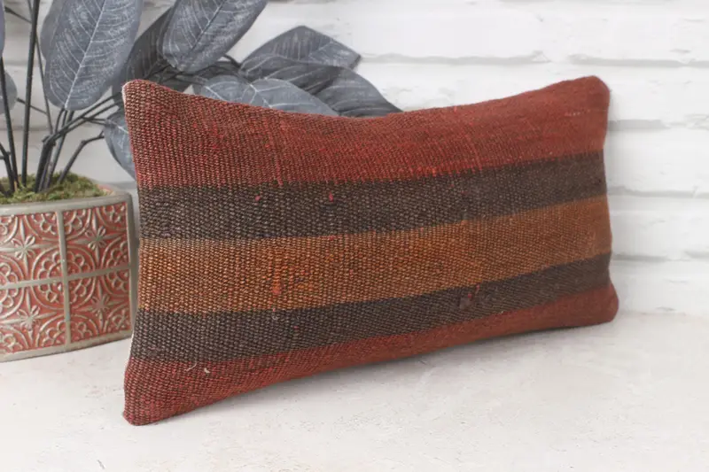 Ethnical Kilim Rug Pillow, Turkish Rugs Pillow, Pillow Case, Ikat Pillow Cover, Kilim Pillow, Home Decor Pillow, 8x16 Brown Pillow Sham - 4