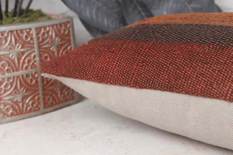 Ethnical Kilim Rug Pillow, Turkish Rugs Pillow, Pillow Case, Ikat Pillow Cover, Kilim Pillow, Home Decor Pillow, 8x16 Brown Pillow Sham - 7