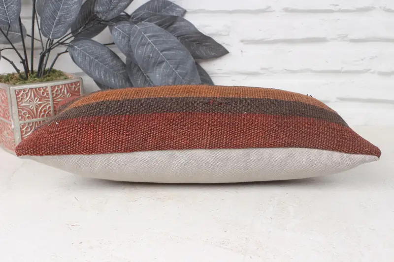 Ethnical Kilim Rug Pillow, Turkish Rugs Pillow, Pillow Case, Ikat Pillow Cover, Kilim Pillow, Home Decor Pillow, 8x16 Brown Pillow Sham - 5