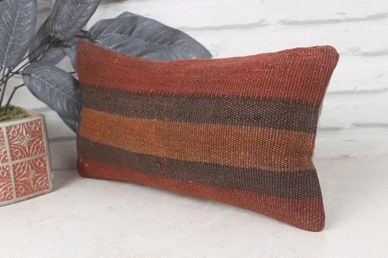Ethnical Kilim Rug Pillow, Turkish Rugs Pillow, Pillow Case, Ikat Pillow Cover, Kilim Pillow, Home Decor Pillow, 8x16 Brown Pillow Sham - 3