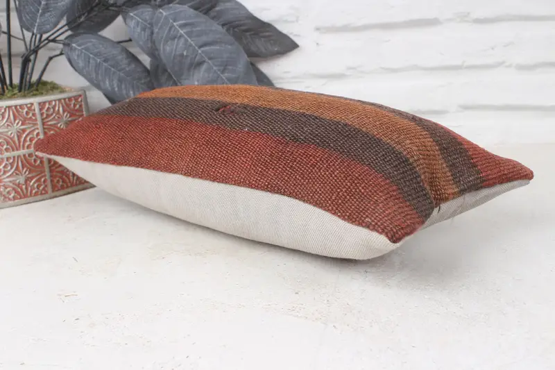 Ethnical Kilim Rug Pillow, Turkish Rugs Pillow, Pillow Case, Ikat Pillow Cover, Kilim Pillow, Home Decor Pillow, 8x16 Brown Pillow Sham - 6