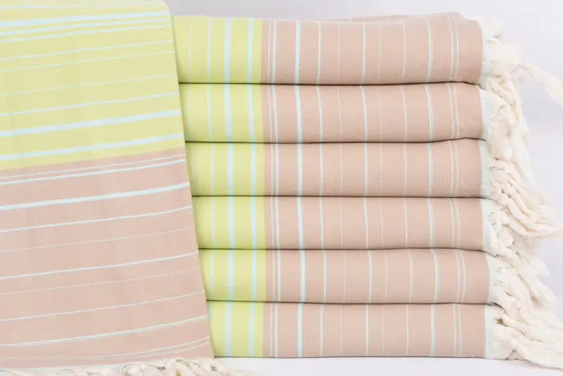 Decorative Personalized Turkish Towel, Mint-Beige Striped, 70x40 Inches
