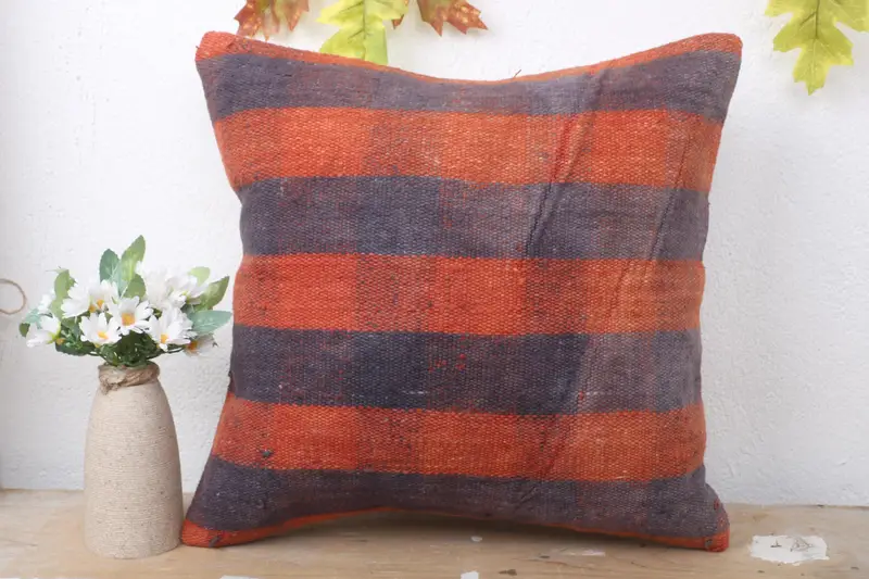 Ethnical Kilim Rug Pillow, Kilim Cushion Sham, Vintage Throw Pillow Sham, 16x16 Blue Cushion, Cushion Case, Vintage Kilim Throw Pillow - 2