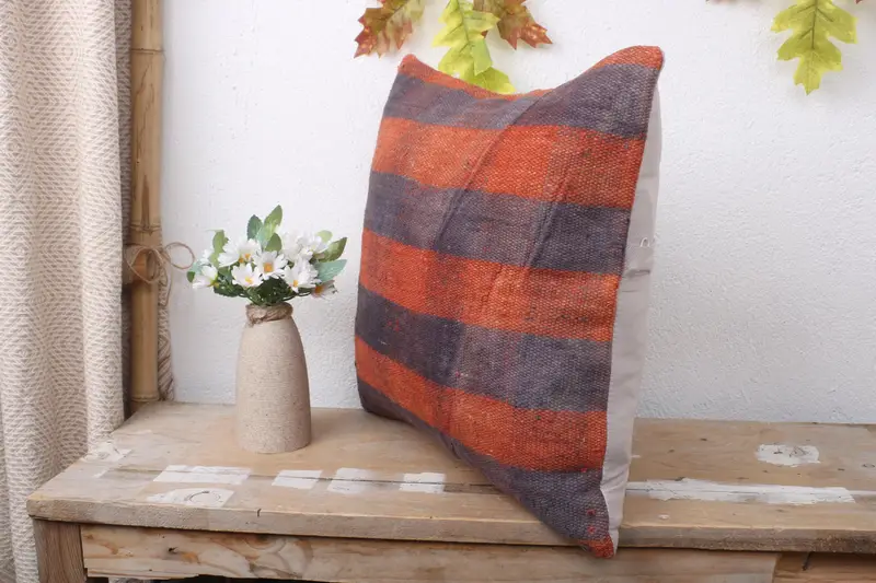 Ethnical Kilim Rug Pillow, Kilim Cushion Sham, Vintage Throw Pillow Sham, 16x16 Blue Cushion, Cushion Case, Vintage Kilim Throw Pillow - 4