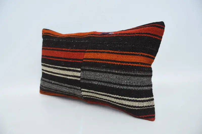 Cushion, Turkish Kilim Pillow, Kilim Pillow, Boho Pillow, Turkish Bench Cushion, Neutral Throw Cushion, 12x20 Brown Pillow Cover - 4