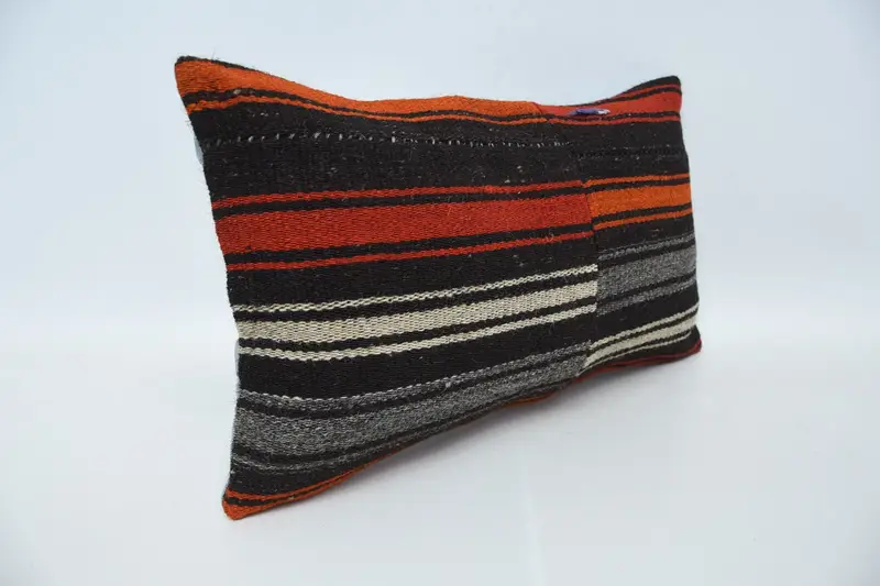 Cushion, Turkish Kilim Pillow, Kilim Pillow, Boho Pillow, Turkish Bench Cushion, Neutral Throw Cushion, 12x20 Brown Pillow Cover - 3