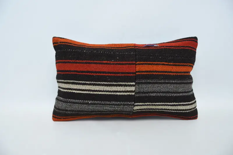 Cushion, Turkish Kilim Pillow, Kilim Pillow, Boho Pillow, Turkish Bench Cushion, Neutral Throw Cushion, 12x20 Brown Pillow Cover - 1