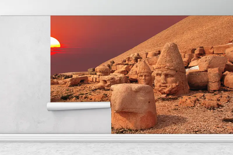 Wall Paper Peel and Stick, Mount Nemrut Mural, , Custom Wall Paper, 3d Wall Paper, UNESCO World Heritage Wall Poster, - 1