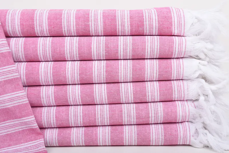 Personalized Fuchsia Striped Turkish Towel, Organic Cotton, 70x40 Inches