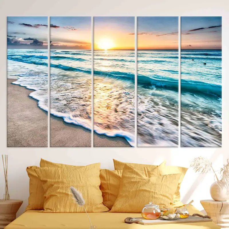Sunset at the Ocean, Beach Scenery Wall Art, Beach View, Sea Landscape Wall Decor, Coastal Wall Art, Blue Wall Art, Huge Canvas, - 3