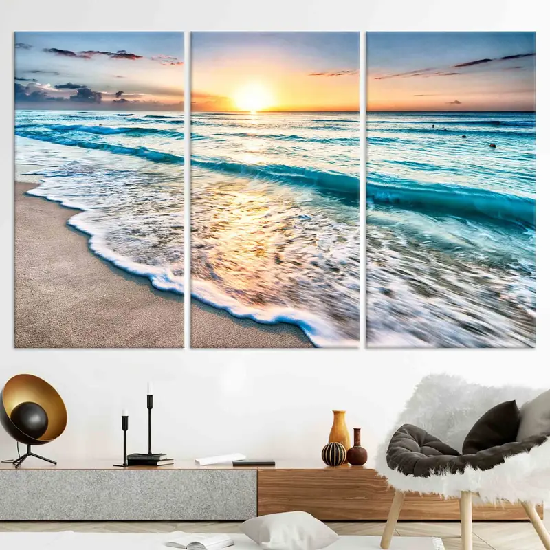 Sunset at the Ocean, Beach Scenery Wall Art, Beach View, Sea Landscape Wall Decor, Coastal Wall Art, Blue Wall Art, Huge Canvas, - 2