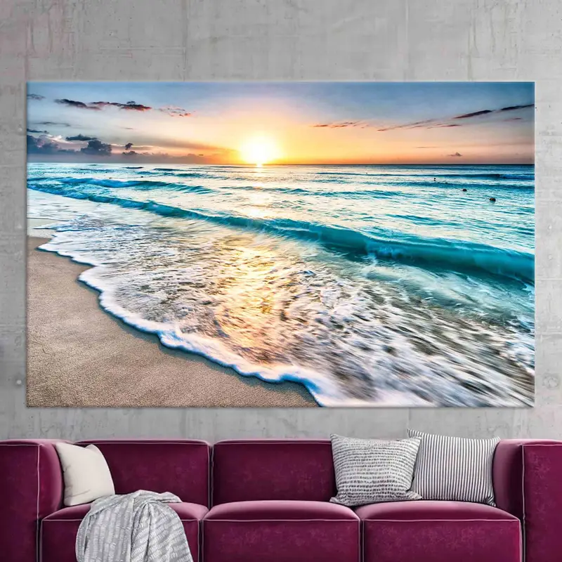 Sunset at the Ocean, Beach Scenery Wall Art, Beach View, Sea Landscape Wall Decor, Coastal Wall Art, Blue Wall Art, Huge Canvas, - 8