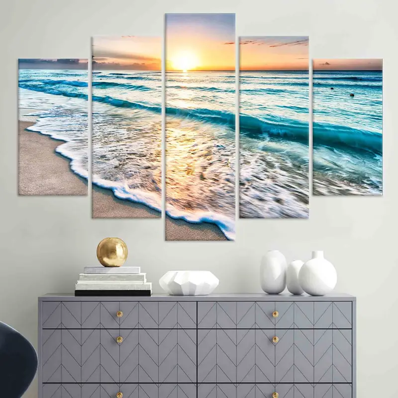 Sunset at the Ocean, Beach Scenery Wall Art, Beach View, Sea Landscape Wall Decor, Coastal Wall Art, Blue Wall Art, Huge Canvas, - 7
