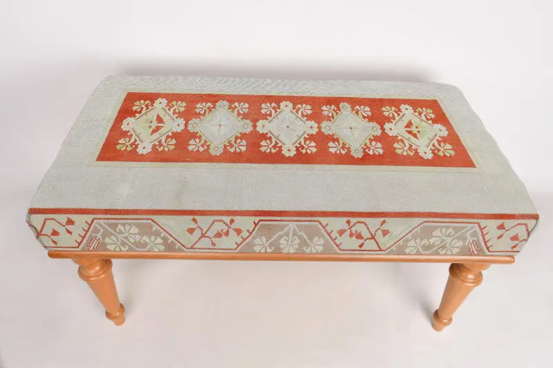 Modular Kilim-Inspired Ottoman, Orange & Beige Wool Blend Sofa Set