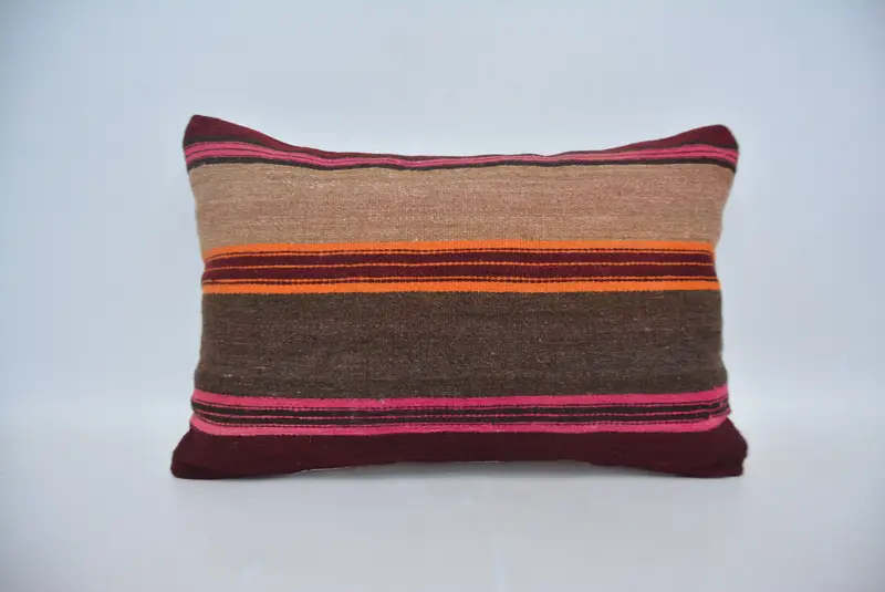 Muted Pillow Case, Pillow Cover, Pet Pillow, Handmade Kilim Cushion, 16x24 Brown Pillow Case, Ethnical Kilim Rug Pillow, Boho Pillow Sham Cover - 1