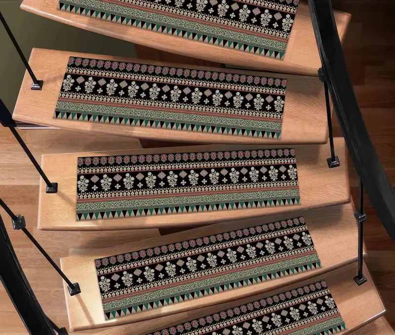 Boho Floral Kilim Stair Rug, Ethnic Printed Rug for Modern Homes