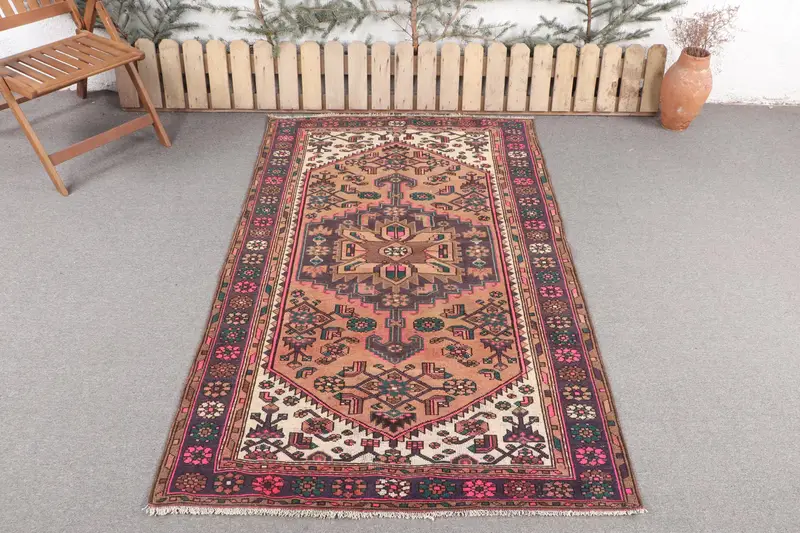 Alfombra Hecha a Mano Bronce y Rosa, 12x1,8m Diseño Abstracto