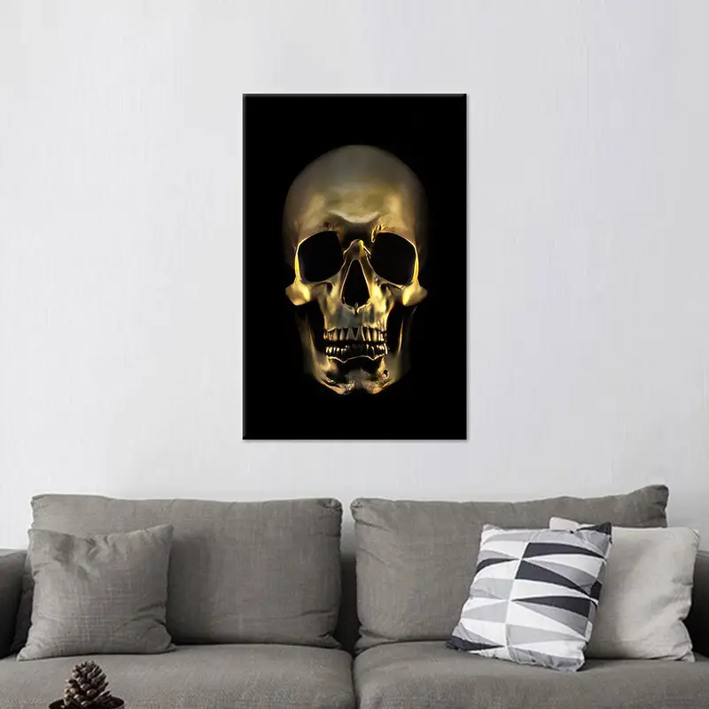 マン ケイブ ロフト用のエレガントなスカル & ゴールド キャンバス プリント