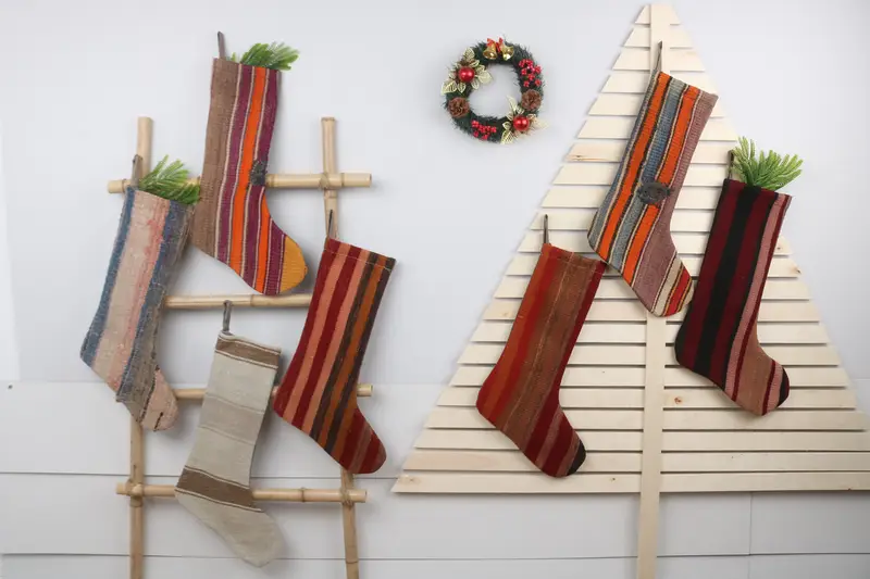 Patrón de adornos navideños de 22 pulgadas, calcetín navideño de una sola pieza