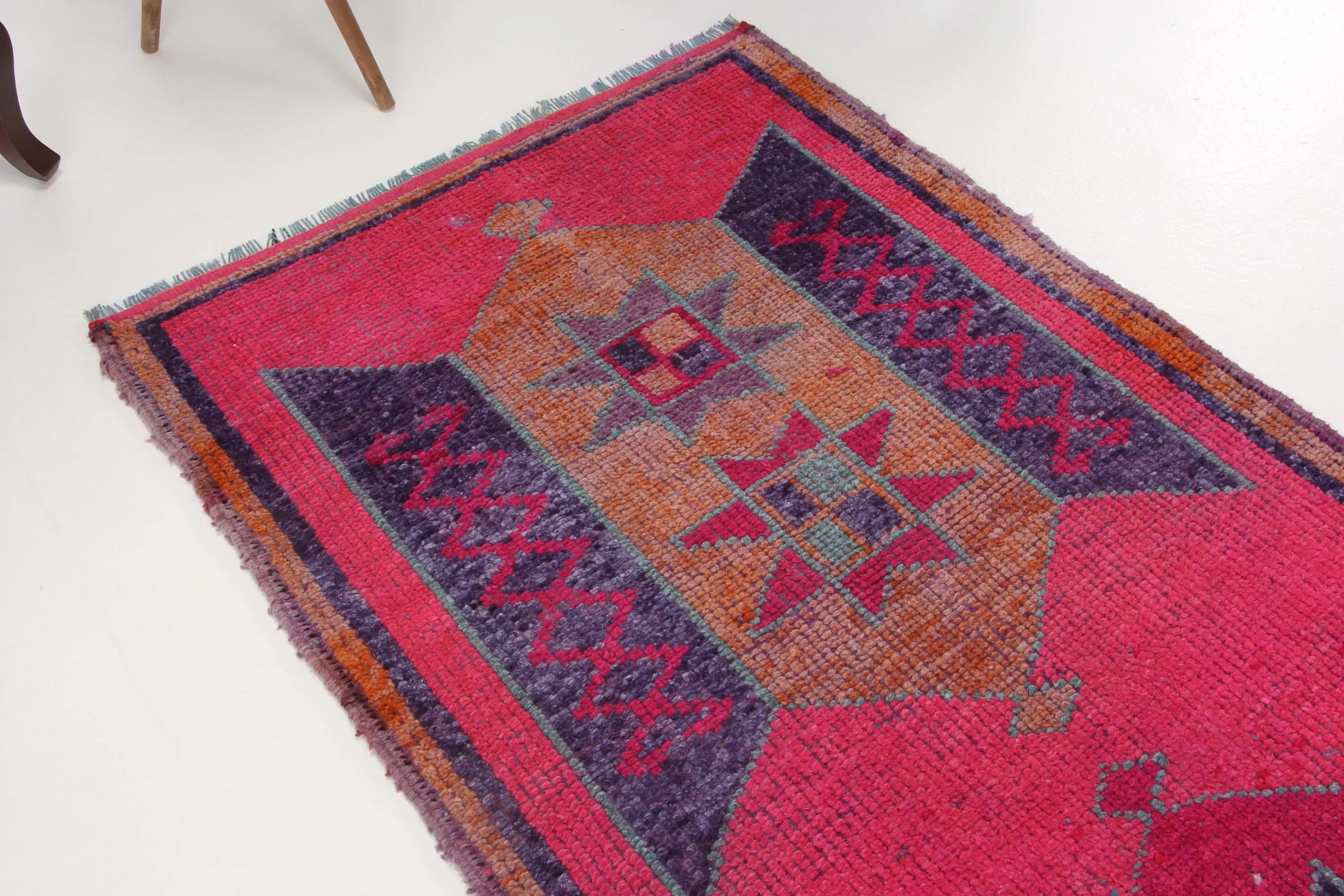 3,3x10,1 ft türkischer Teppich, Vintage Läuferteppich, rot lila massiver Teppich - 1