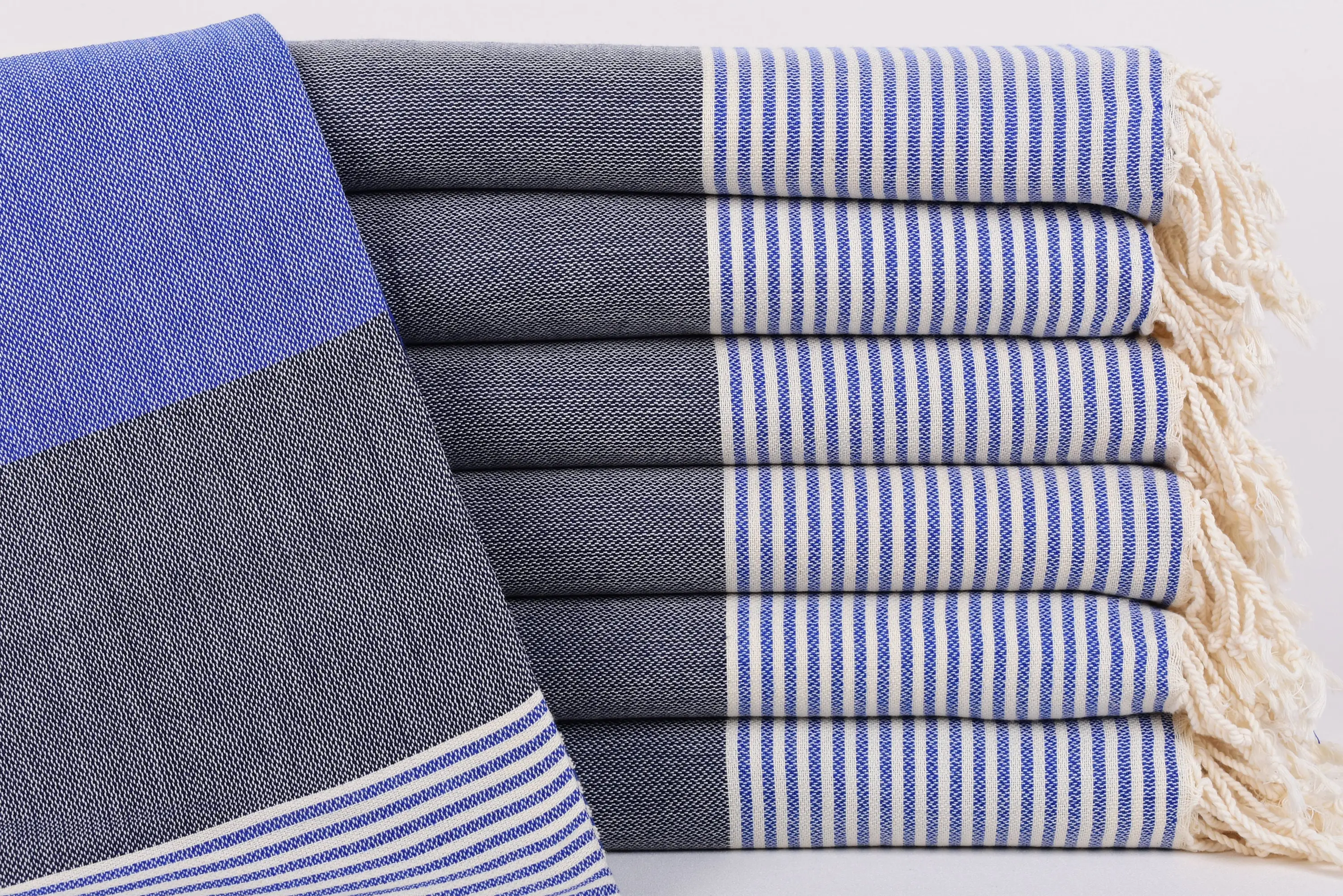 Turkish Towel Beach Towel, Blue-Sax Blue Stripe, 67x40 Inches - 1