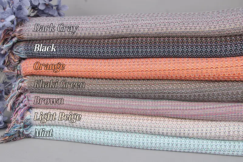 Colorful Diamond Throw, 87x89 Inches, Monogram Blanket, Cotton, Beige