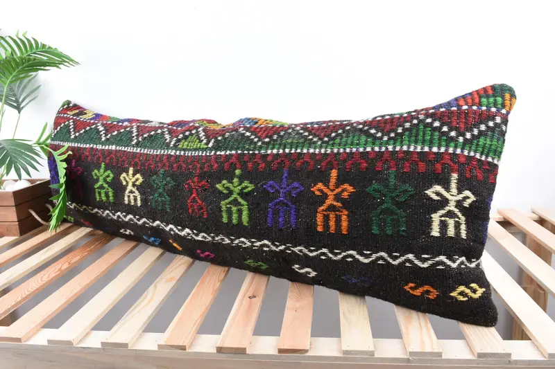 Vintage Kilim Pillow, Pillow for Couch, Turkish Kilim Pillow, Authentic Pillow Cover, Pillow Sham, 16x48 Green Pillow - 5