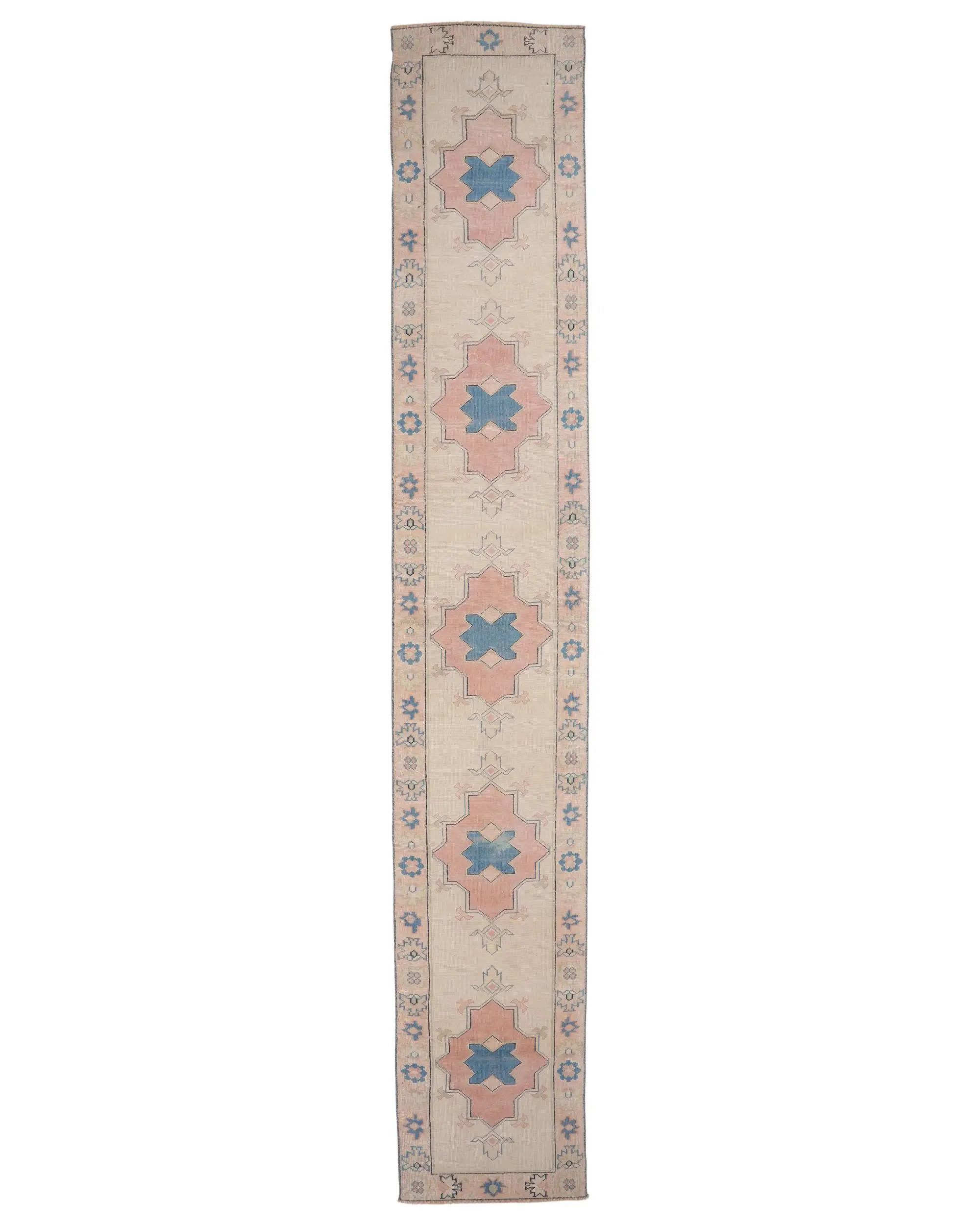 2.3x14.4 ft Runner Vintage Turkish Rug, Pink Floral Wool Rug - 1