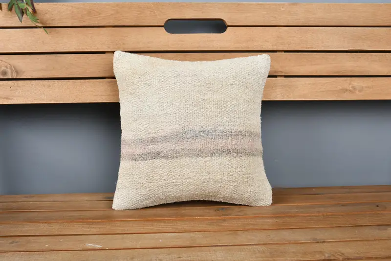 Interior Designer Pillow, 14x14 Beige Cushion Case, Vintage Kilim Throw Pillow, Bed Cushion, Crochet Pattern Pillow Case, Pillow, Turkish Pillow - 6