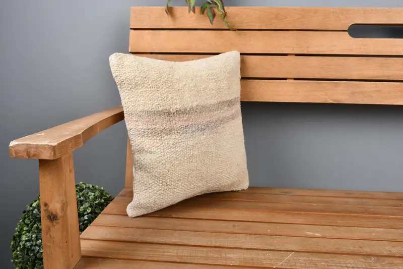 Interior Designer Pillow, 14x14 Beige Cushion Case, Vintage Kilim Throw Pillow, Bed Cushion, Crochet Pattern Pillow Case, Pillow, Turkish Pillow - 1