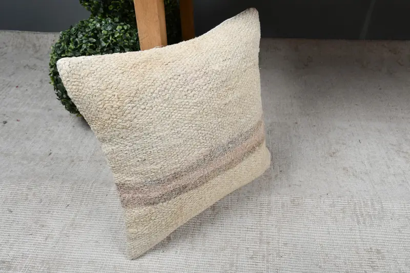 Interior Designer Pillow, 14x14 Beige Cushion Case, Vintage Kilim Throw Pillow, Bed Cushion, Crochet Pattern Pillow Case, Pillow, Turkish Pillow - 7