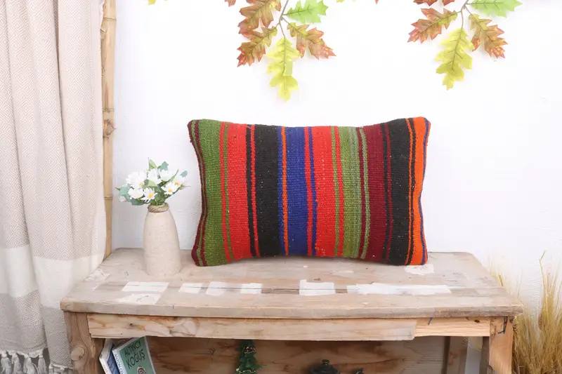 Cushion Case, Vintage Kilim Pillow, 12x20 Blue Cushion, Antique Pillows, Hippie Throw Cushion Case, Gift Pillow, Square Throw Pillow Cover - 1