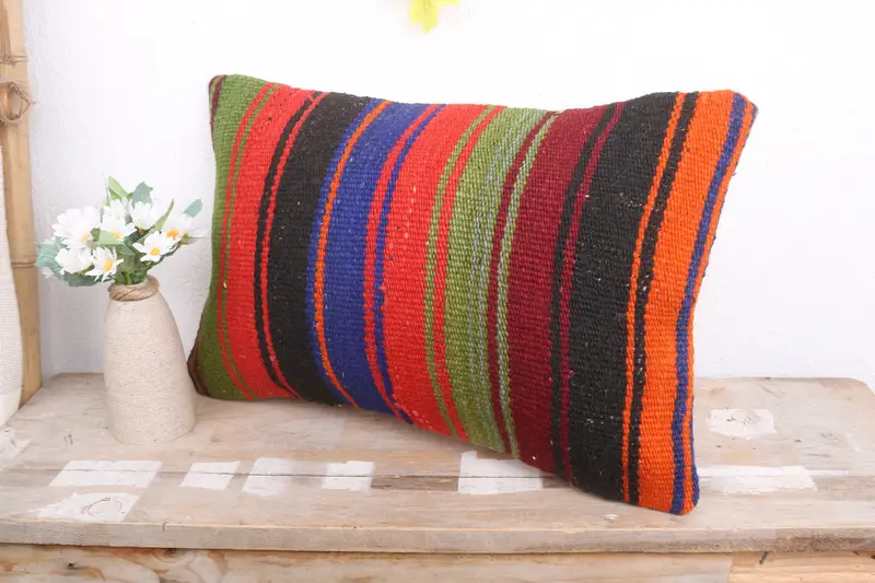 Cushion Case, Vintage Kilim Pillow, 12x20 Blue Cushion, Antique Pillows, Hippie Throw Cushion Case, Gift Pillow, Square Throw Pillow Cover - 4