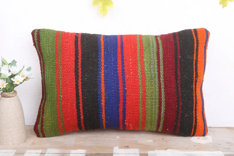 Cushion Case, Vintage Kilim Pillow, 12x20 Blue Cushion, Antique Pillows, Hippie Throw Cushion Case, Gift Pillow, Square Throw Pillow Cover - 2