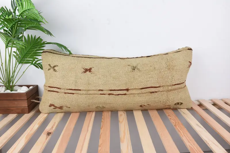 Pastel Cushion, Throw Kilim Pillow, Cushion Cover, Outdoor Patio Pillow, Gift Pillow, 16x36 Beige Pillow Case, Vintage Kilim Pillow - 1